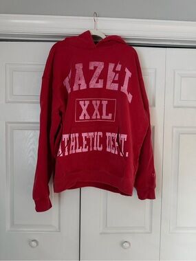 Hazel Red Graphic Pullover Hoodie with XXL Chest Print